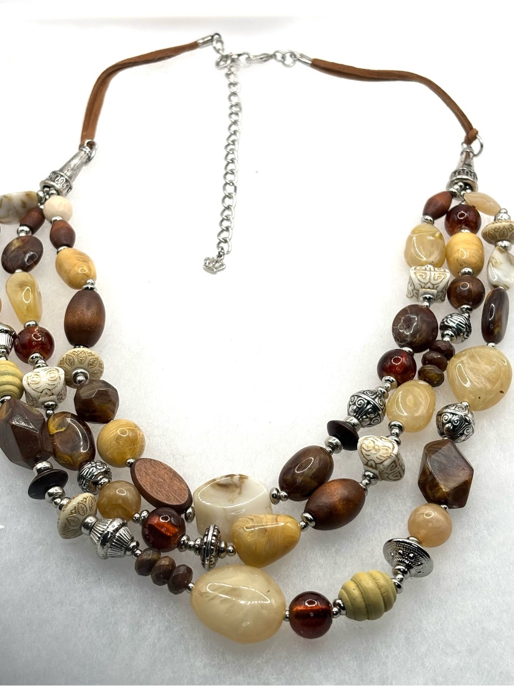 Premier Designs Sundance Multi-Strand Necklace Antique Silver Tone, Glass, Wood